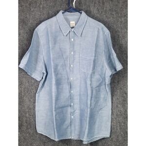 Old Navy Mens XXL Linen Cotton Blend Short Sleeve Button Down Casual Shirt Blue